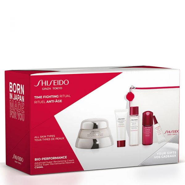 Shiseido Bio-Performance Advanced Super Revitalizing Cream Gift Set Clarifying Cleansing Foam + Treatment Softener + Ultimune Power Infusing Concentrate + Ultimune Eye + Dressing Case