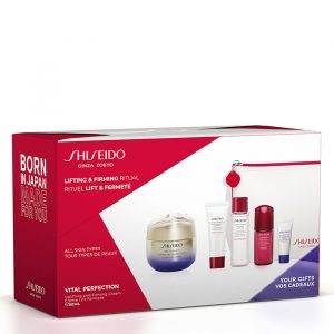 Shiseido Vital Perfection Uplifting and Firming Cream Gift Set Clarifying Cleansing Foam + Treatment Softener + Ultimune Power Infusing Concentrate + Vital Perfection Overnight Firming Treatment + Dressing Case